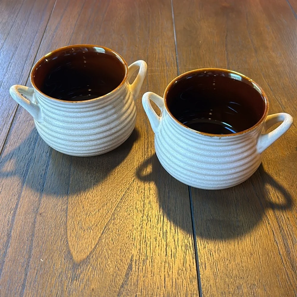 CRATE & BARREL Brunswick Set of 2 Stoneware Soup Chili Bowl Mini Crocks